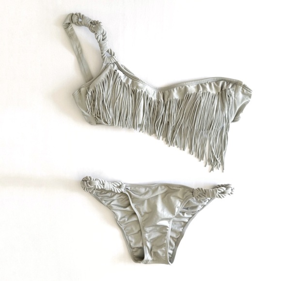 Despi Other - DESPI GRAY SINGLE STRAP HANGING FRINGE ROPE BIKINI TOP BOTTOM SET
